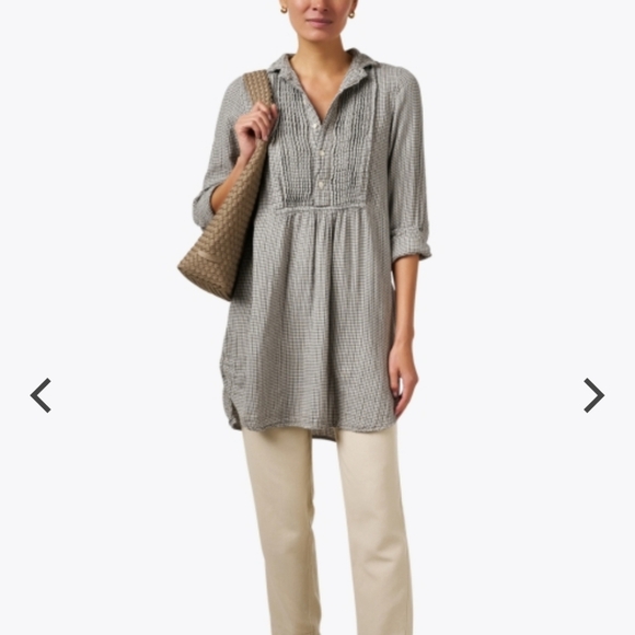 CP Shades Annette Gray Double Cotton Textured Gauze Tuxedo Tunic Dress - Picture 1 of 16